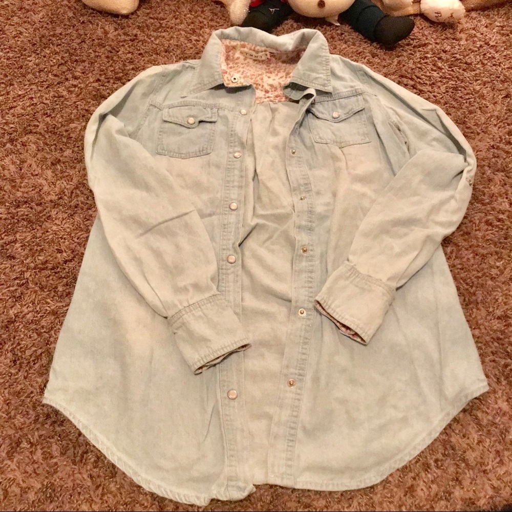 Chambray Denim Long Sleeve Button Up Shirt